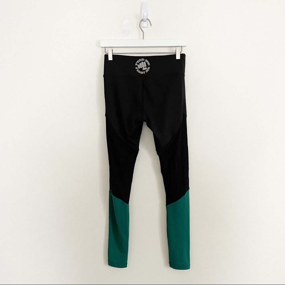 Feed Me Fight Me FMFM Black Green Mesh Color Block Leggings Size Small CrossFit - Picture 7 of 8